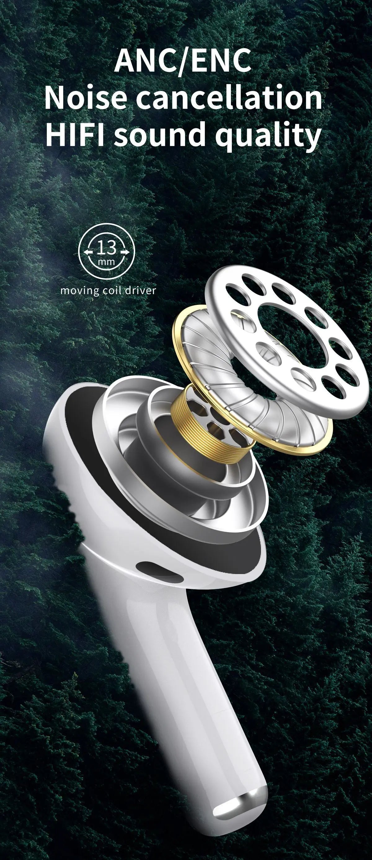 Wireless Bluetooth 5.2 Earphones 2.8-inch Multimedia Smart Touch Screen ANC Earbuds Flashlight 5000mah Power Bank Hiking Headset