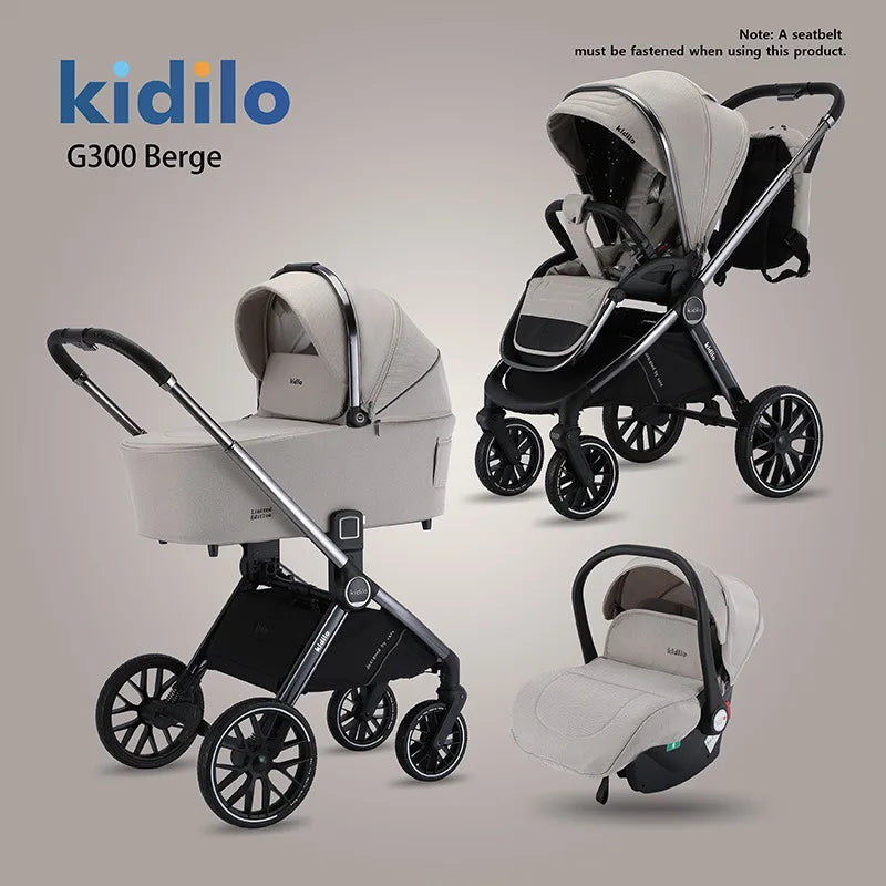 High-view 3-in-1 Baby Stroller Reversible Baby Stroller with Carrier Newborn Baby Stroller Shock Absorption Foldable