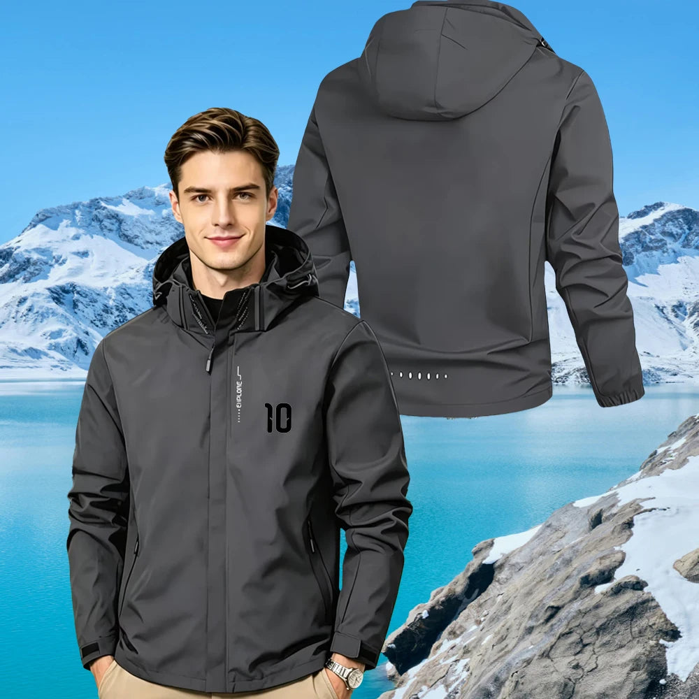 Men's Jacket with No.10 Print Waterproof Hooded Windbreaker with Removable Hood,Outdoor Casual Sports Coat for Trekking,S-3XL
