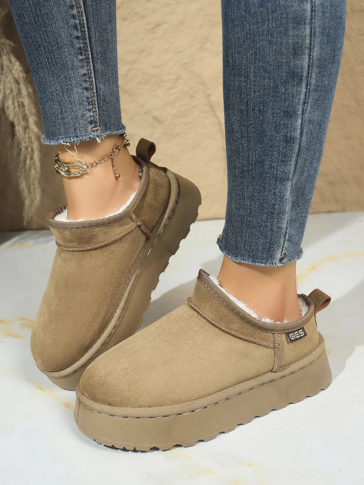 Snow Boots for Women 2026 Winter New Cashmere Warm Thick Soles Without Heel-covered Hair Half Slipper Cotton Shoes for Women