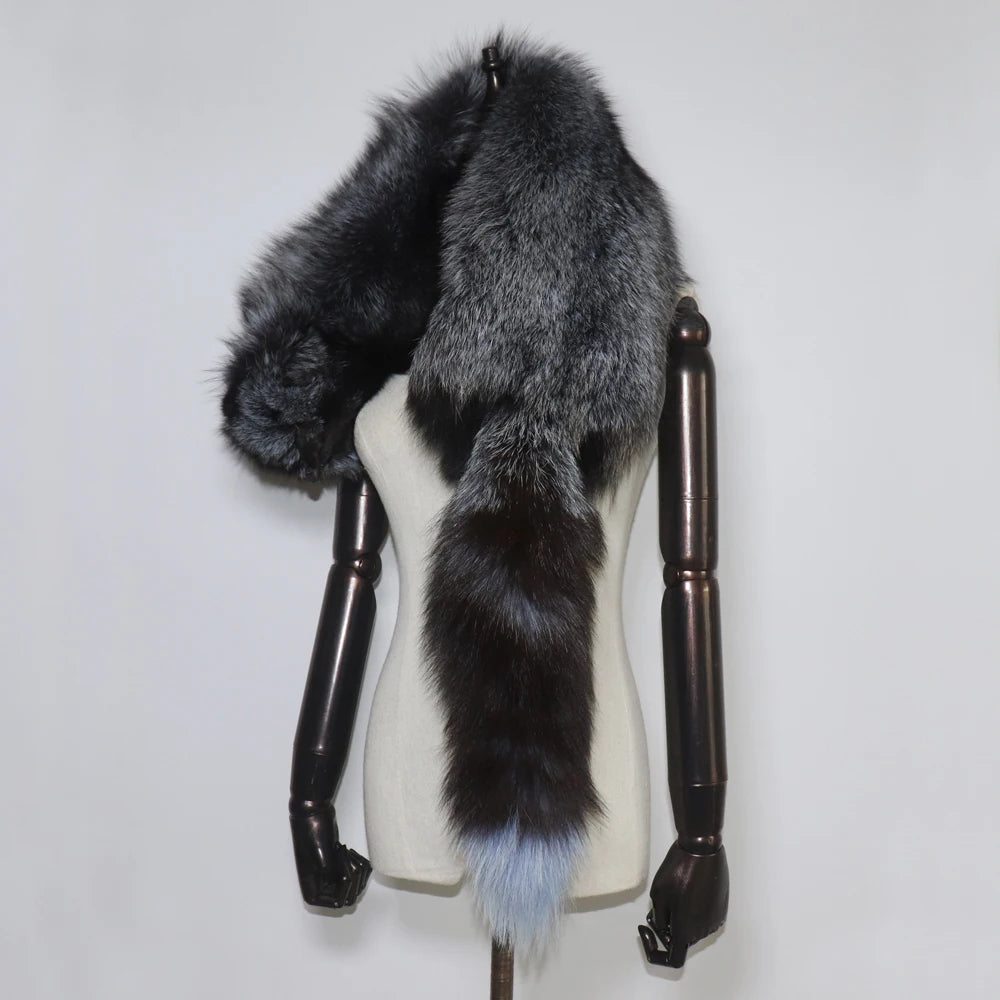 Winter Warm Large Real Fox Fur Collar Natural Fur Coat Scarves Luxury Women Men Jackets Hood Shawl Decor Female Neck Scarf Wraps