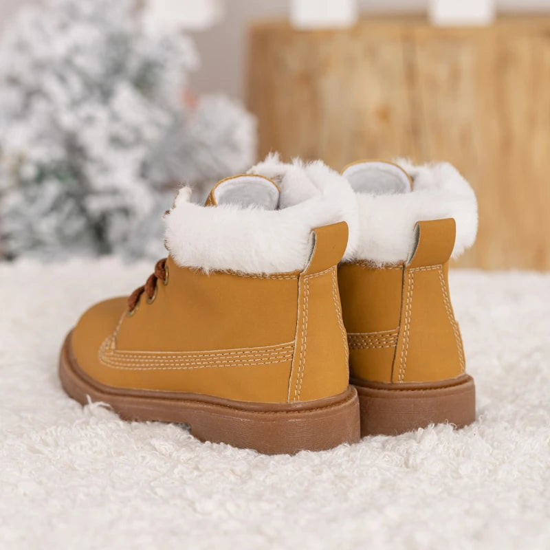 New Children's Winter Boots for Boy Warm Outdoor Girls Fashion Ankle Boots Solid Color Versatile Kids Causal School Cotton Boots