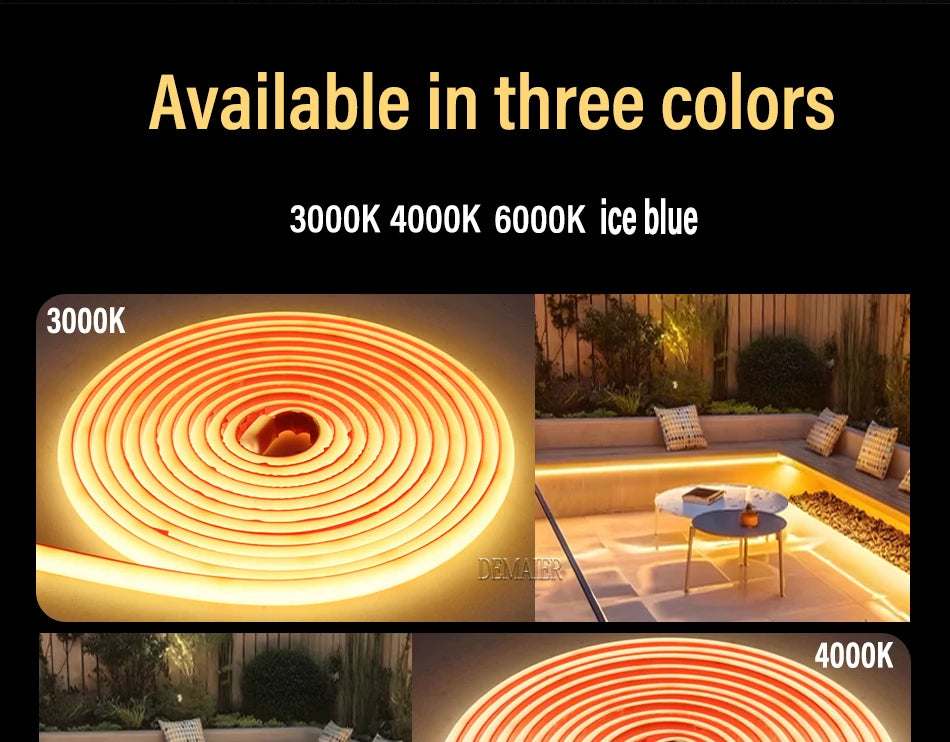 COB LED Strip 360leds/M High Bright EU Plug 220V CRI RA90 Waterproof Outdoor Garden FOB LED Tape For Bedroom Kitchen Lighting