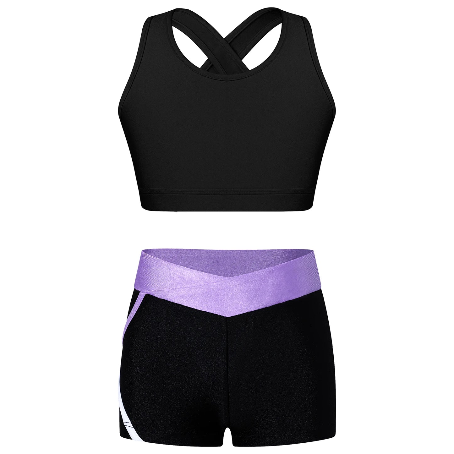 Kids Girls Workout Gymnastics Outfits Sleeveless Crop Top with Shorts Gym Running Sports Dance Performance Activewear Sportswear