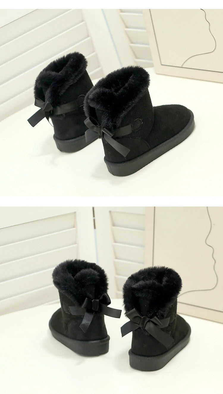 Toddler Boys Girls Winter Warm Cotton Boots 2025 New Kid Snow Boots with Bow Detail Non-slip Simple Versatile School Daily Wear