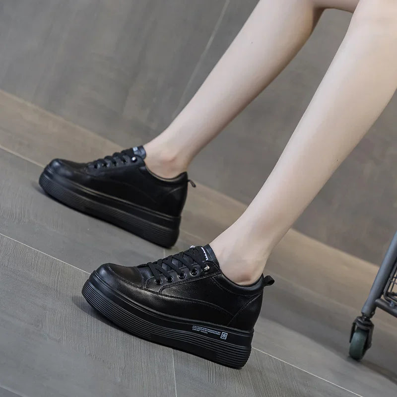 7cm Women Shoes Genuine Leather White Air Mesh Sneakers Chunky Shoes Platform Wedge Spring Autumn Breathable Summer Shoes 40