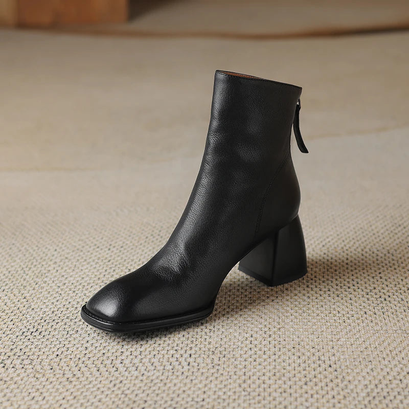 2024 Autumn/winter Women Boots High Heels Square Toe Short Boots Women Shoes Office Lady Gladiator Lady Shoes Genuine Leather
