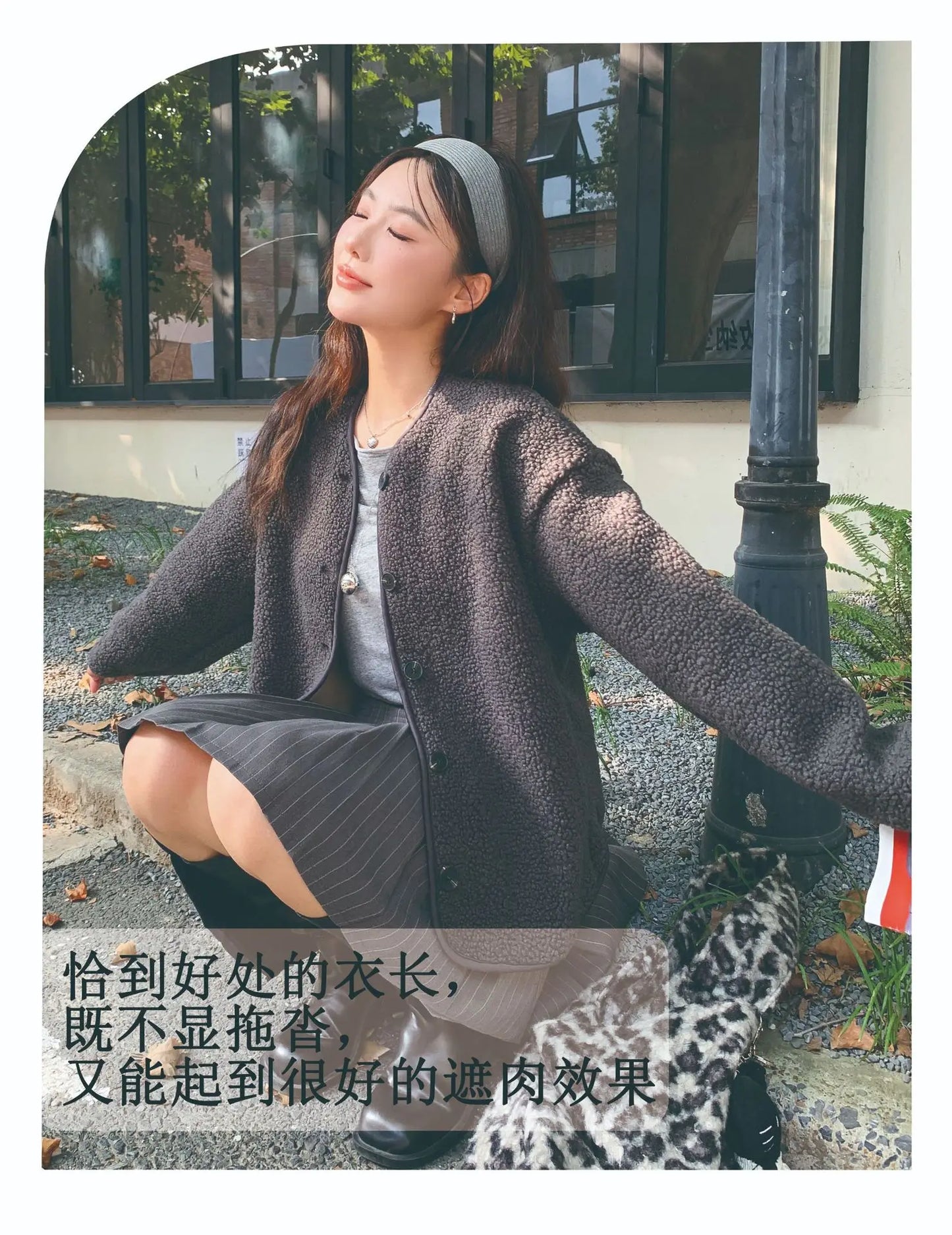 Round Neck Imitation Cashmere Jacket for Women Autumn Winter New Polar Fleece Casual Cardigan Long-sleeved Loose Top