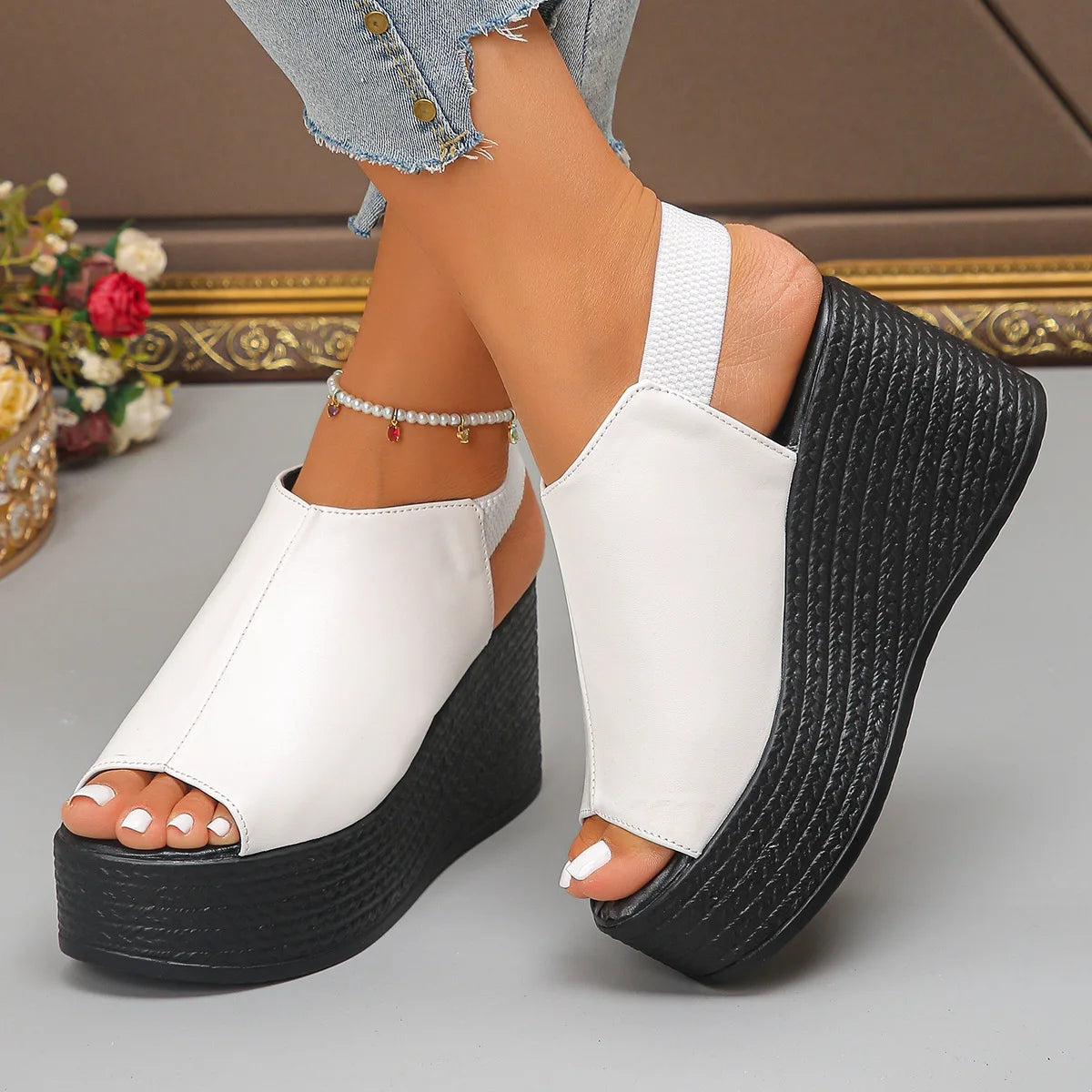 Women Sandals High Quality Summer Leather Wedge Sandals Women  New Platform High Heels Shoes Sexy Open Toe Elegant Sandals