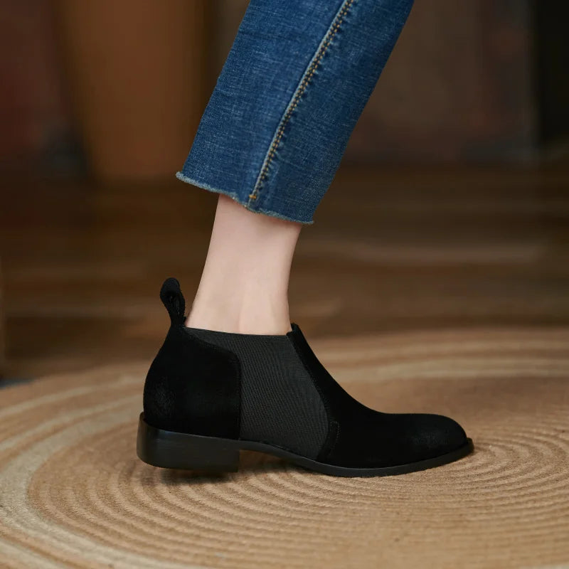 2025 New Ankle Boots Autumn/Winter Women Boots Pointed Toe Fashion Women Shoes Cow Suede Chelsea Boots Genuine Leather Shoes