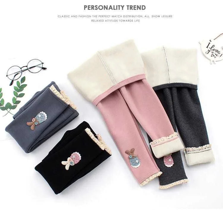 Girls Thermal Leggings Autumn Winter Kids Cute Rabbit Simplicity Tight Warm Trousers Baby Children Skinny Pants Casual Bottoms
