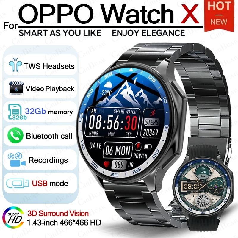 For OPPO Watch X New Smart Watch Men 3D Surround Vision Video Player 32Gb Memory Watches Calling Smartwatch For TWS Headphones