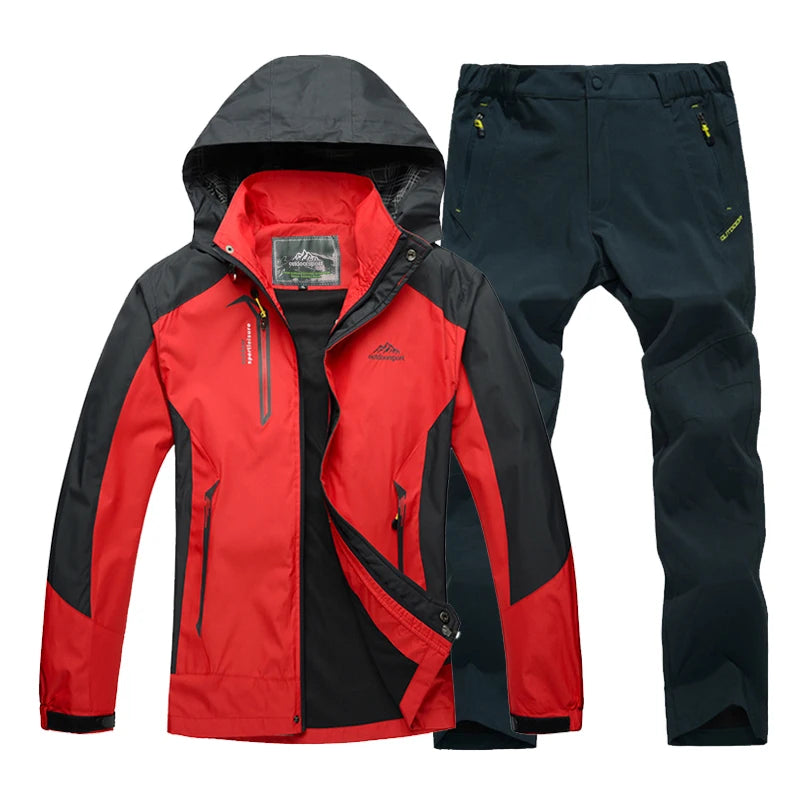 Trekking Outdoor Jackets for Men Autumn Classic Waterproof Rain Coats Hooded Camping Man's Rainwear Hiking Jacket and Pants