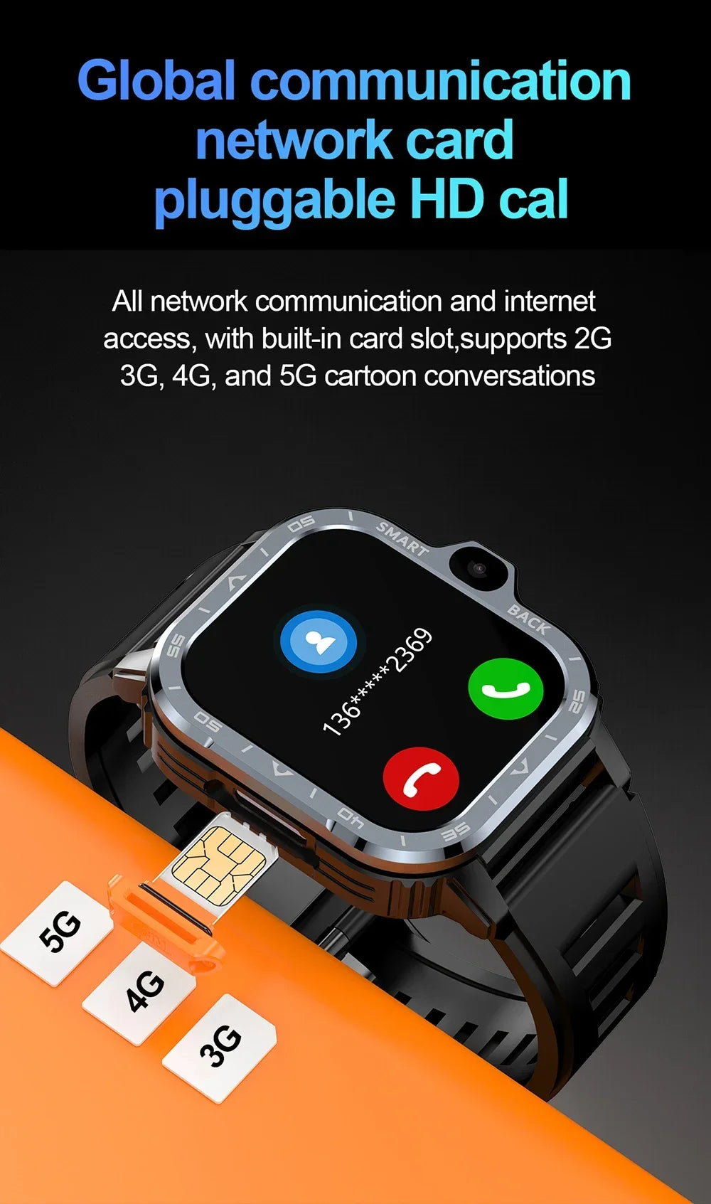 4G LTE Smartwatch Built-in GPS That Combines Video Voice and WiFi Call Messaging NFC 2 HD Cameras Play Store Smart Watch for Men