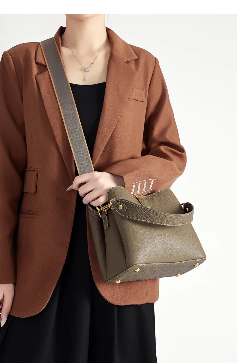 Retro bucket bag women's fashionable handbag large capacity new single shoulder crossbody bag Soft Leather multi-color wallet