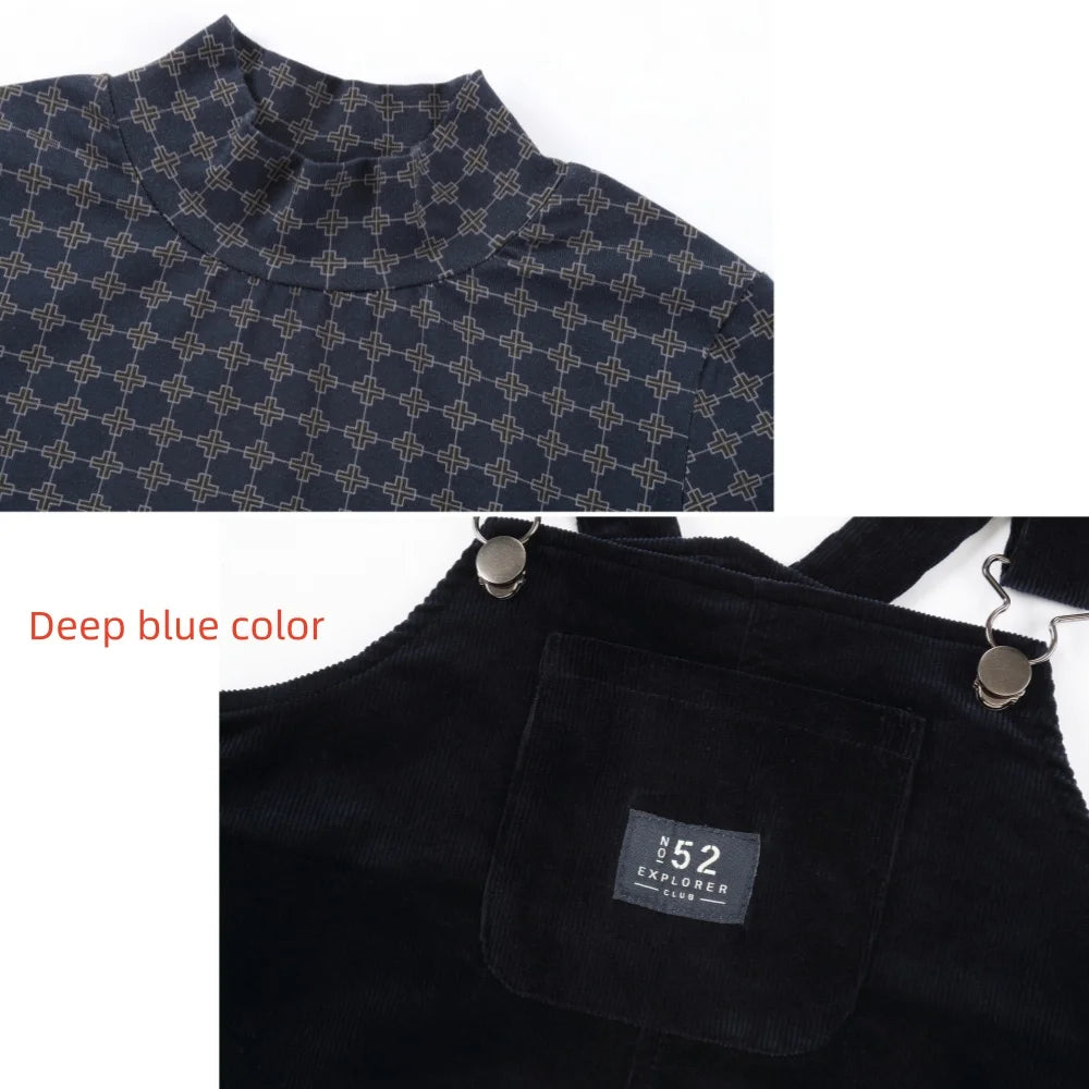 AP AW26 Navy Blue Corduroy Collection Kids Boy Girl Fashion Geometric Print Shirt Family Matching Clothing Dress Top Jumper