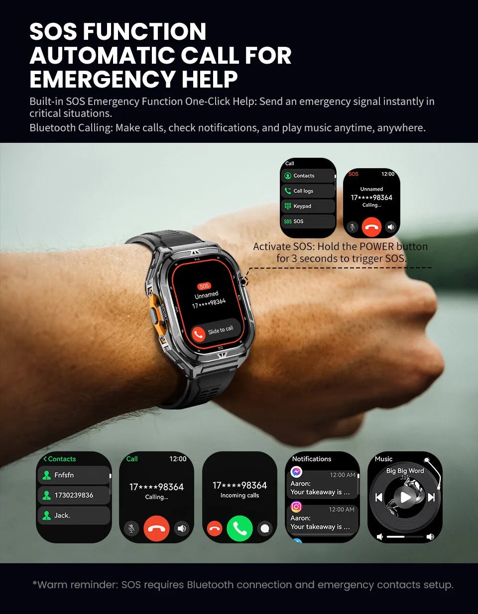 2026 GPS Smart Watch for Men Rugged Outdoor Duan Band Accurate Sports Tracking 7/24 Health Monitoring 1.96" AMOLED Display