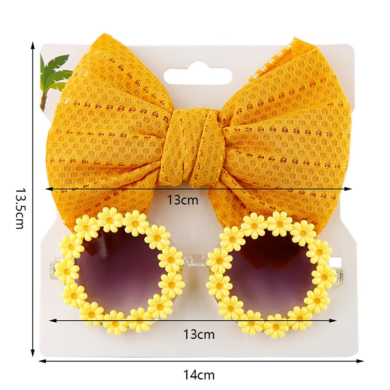 0-8 Years Old Children's Sunglasses Headband Set Sun Flower Sun Glasses Girls Princess Style Eyewear Kids Birthday Party Gifts