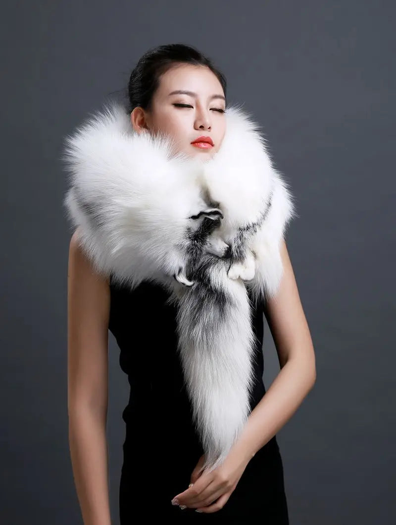 Winter Warm Large Real Fox Fur Collar Natural Fur Coat Scarves Luxury Women Men Jackets Hood Shawl Decor Female Neck Scarf Wraps