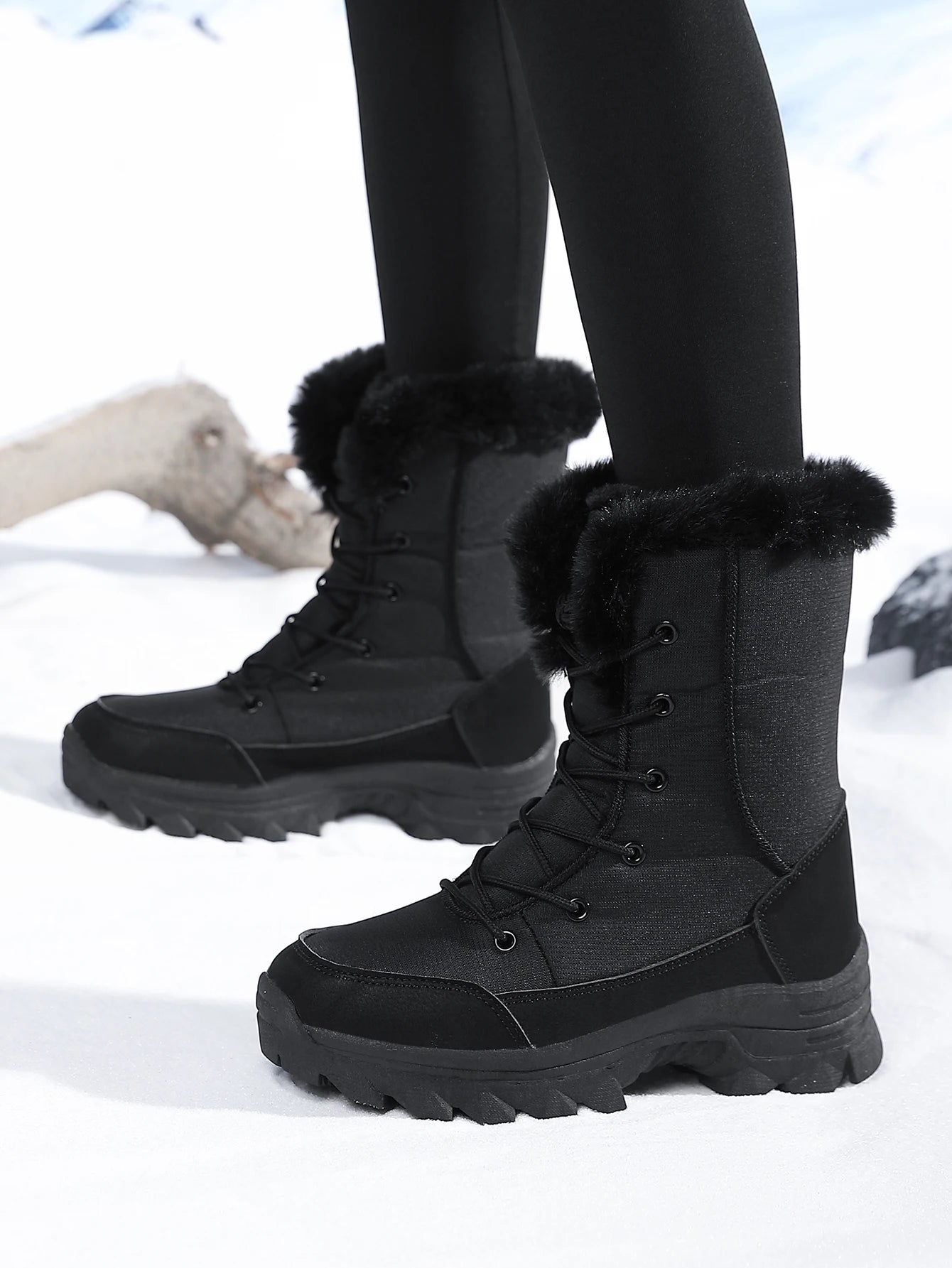 Winter Snow Boots for Women, Waterproof, Non-Slip, Warm, Northeast-Style Large Cotton Shoes, Ski Boots, Fleece-Lined, Thickened, Wear-Resistant, High-Top Cotton Boots