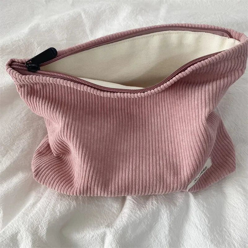 Soft Large Cosmetic Bags Women Neceser Makeup Toiletry Bag Fashion Travel Make Up Bag Corduroy Brush Pencil Organizer Case