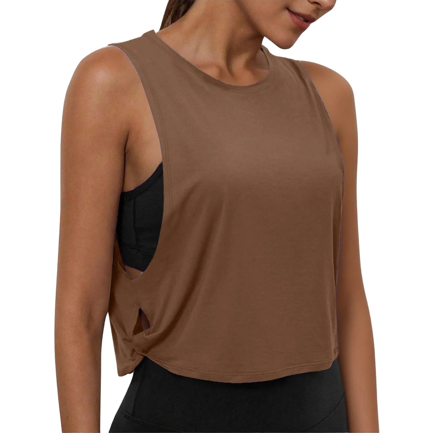 Women Sleeveless Yoga Tops Athletic Vest Breathable Blouse Cover Up Gym Workout Cool T-Shirt Running Short Tank Crop Top