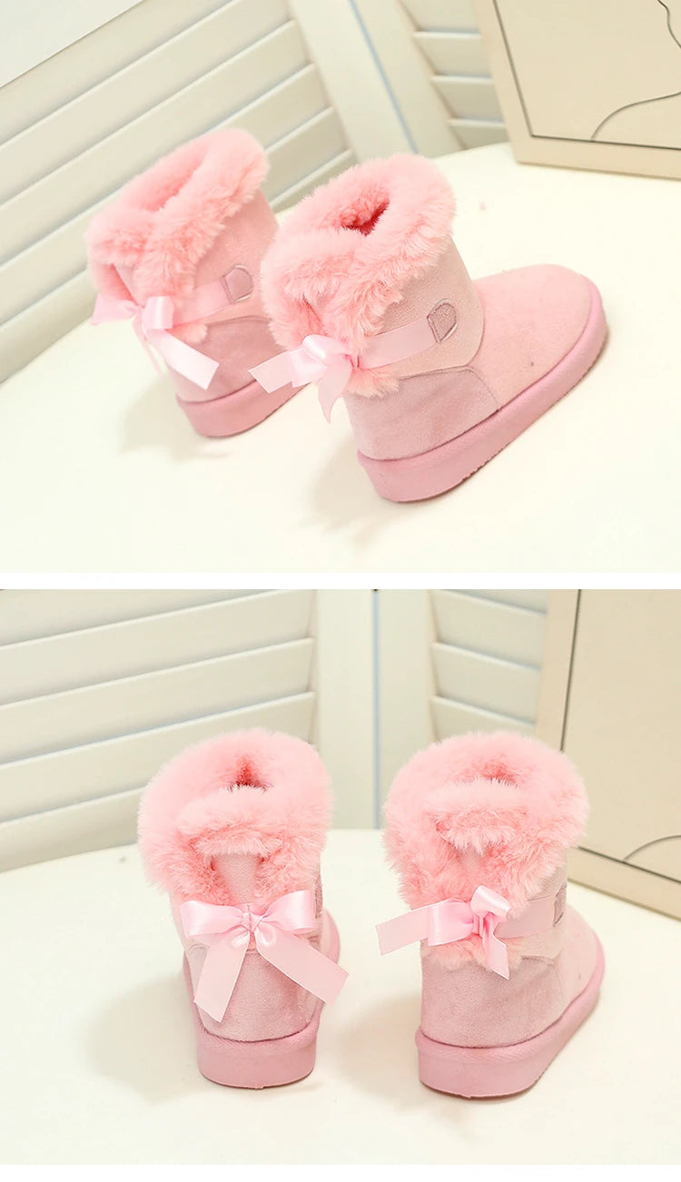Toddler Boys Girls Winter Warm Cotton Boots 2025 New Kid Snow Boots with Bow Detail Non-slip Simple Versatile School Daily Wear