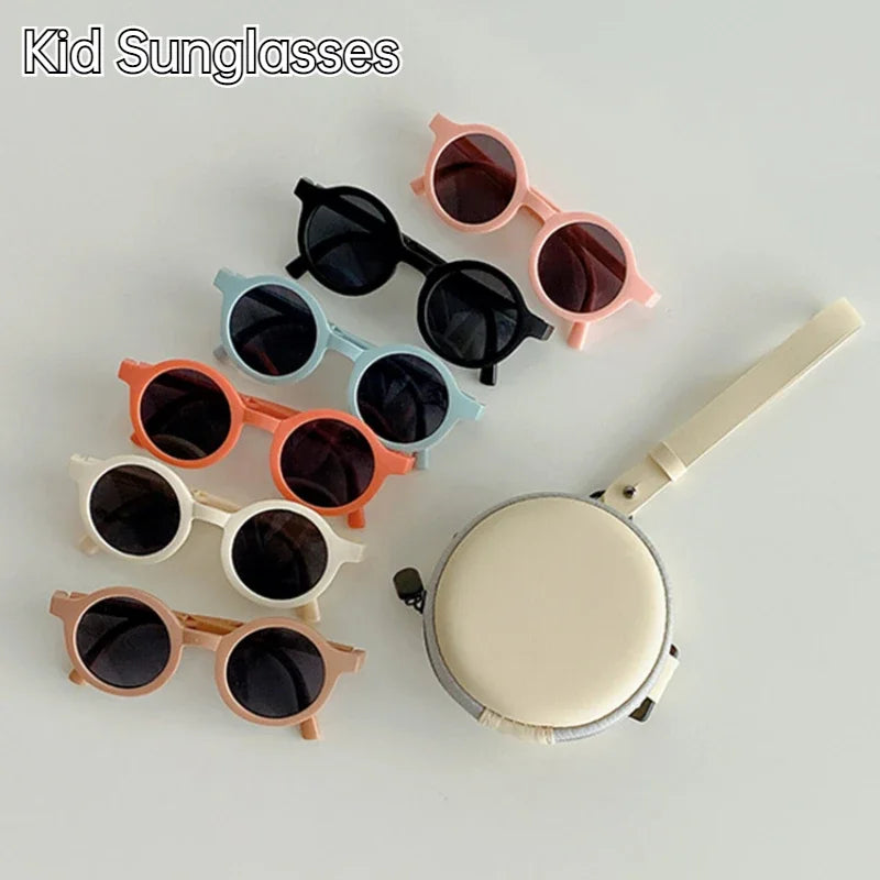 Kid Sunglasses Foldable Baby Kids Fashion Sunglasses Round Children Sun Glasses for Boys Girls Goggles Student Portable Eyewear