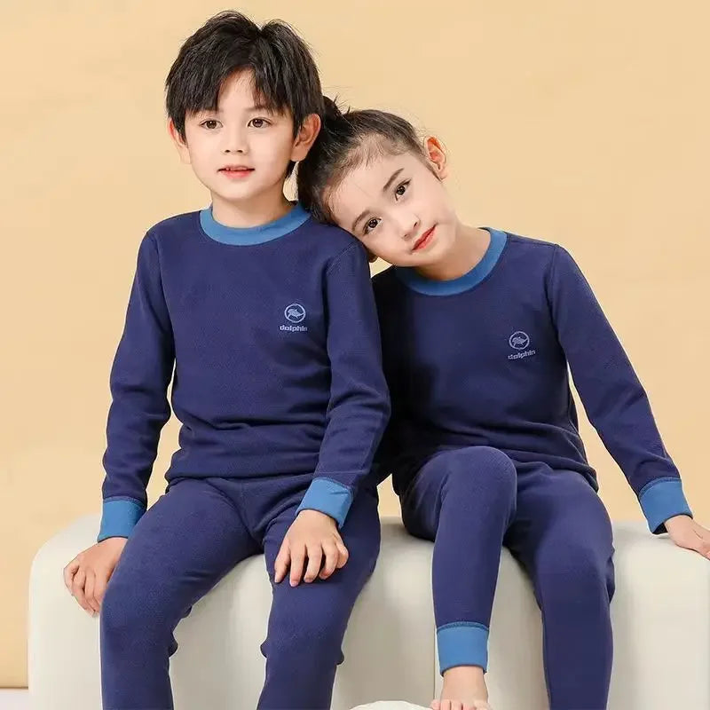 Toddler Kids Thermal Underwear Pajamas Solid Cotton Winter Lounge Boy Girl Casual Pyjamas Children Warm Sleepwear