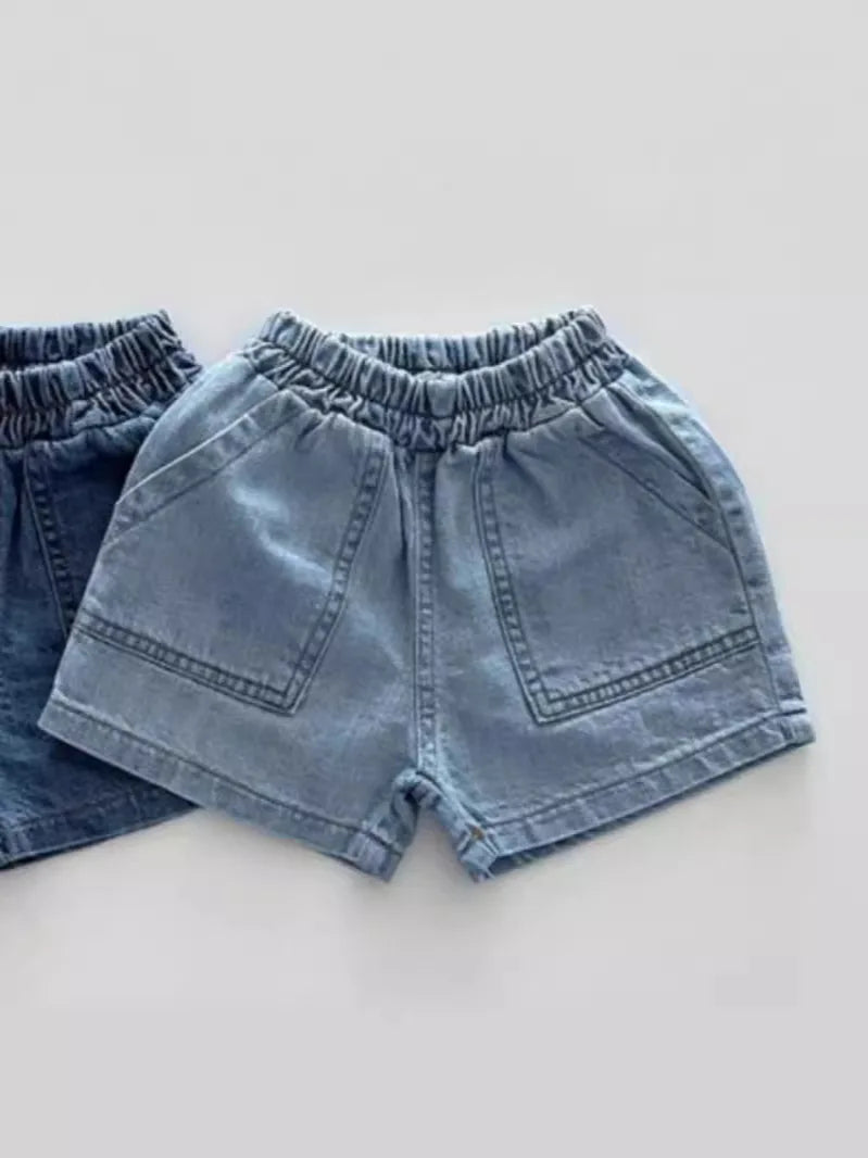 2024 Summer New Baby Denim Shorts Solid Toddler Boy Fashion Short Jeans Infant Girl Large Pocket Casual Shorts Versatile Clothes