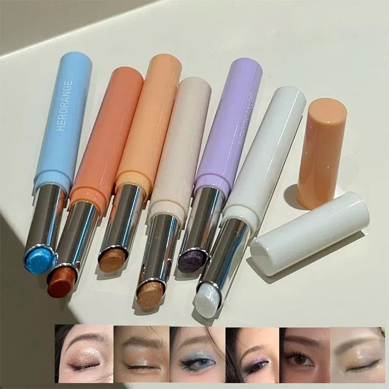 Shimmer Highlight Eyeshadow Pen Fine Pearly Glitter High-Gloss Eyeshadow Stick Makeup Smudge-Proof & Waterproof Eye Brightener