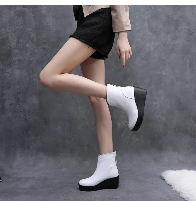 GKTINOO 2026 New Autumn Winter Women Shoes Woman Genuine Leather Wedges Snow Boots Height Increasing Short Women Boots Platform