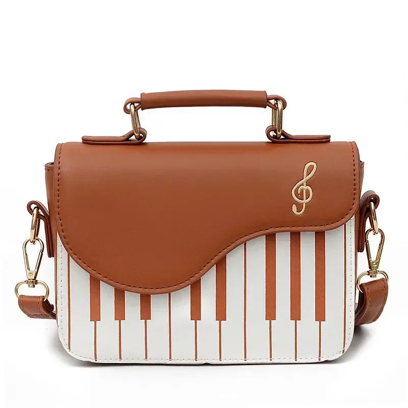 Piano Shape Flap Shoulder Bag Creative PU Leather Portable Handbag Detachable Strap Crossbody Novelty Bag