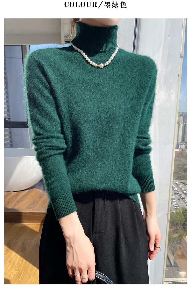 100% Mink Cashmere Top-Lapel Women Sweater Long-sleeves Fashion High-elasticity Sexy Winter Knitted Pullover Girl Tops 2024