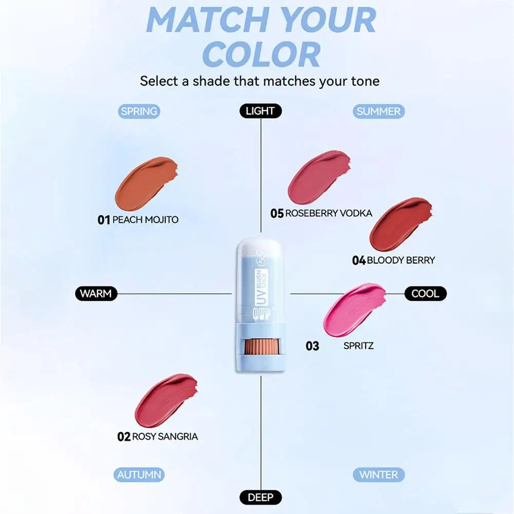 Matte Blush Stick with Natural Satin Finish Offers 5 Color Shades Moderate Coverage Long-lasting Nourishing Skin Care Makeup