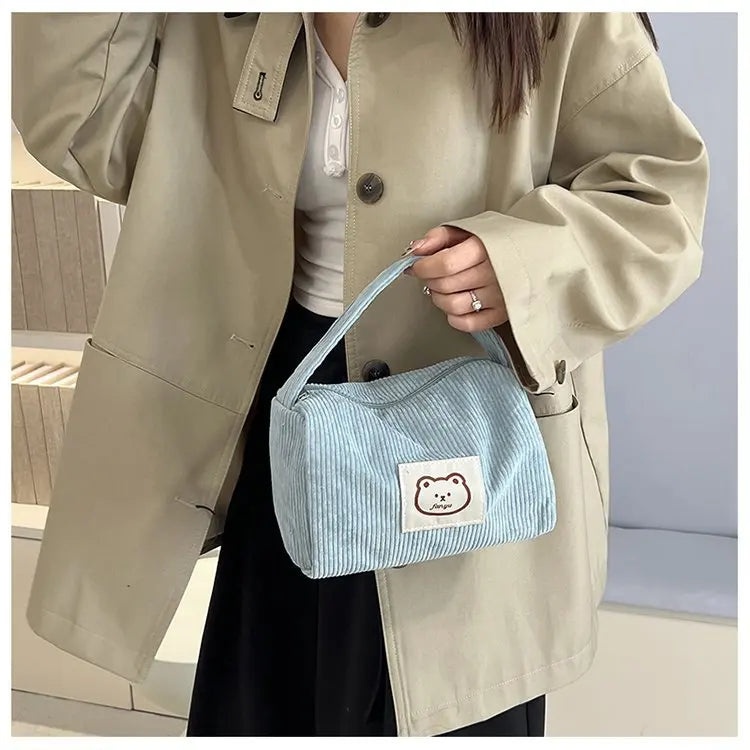 Bear Large Makeup Bag for Women Corduroy Cosmetic bag Make up Bags Zipper Pouch with handle Cosmetic Organizer Toiletry Bag
