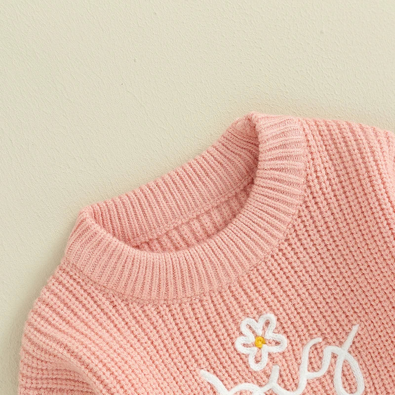 Suéter con bordado de letras para niña, jerseys de manga larga con cuello redondo informales para niño pequeño, camisa holgada para niño