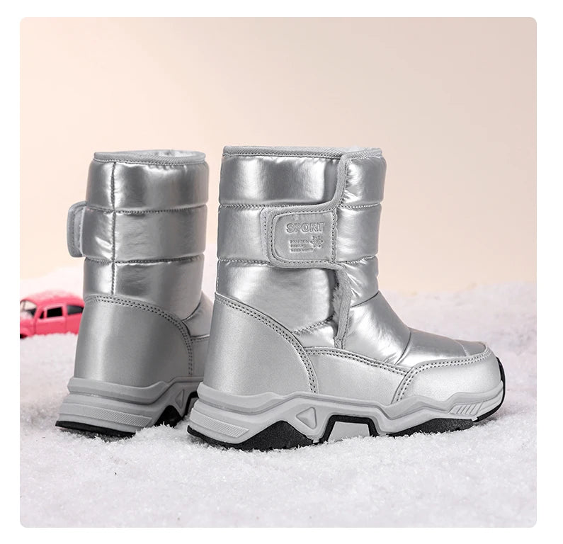 New Kids Snow Boots Winter High-top Warm Cotton Shoes for Children Boys Girls Warm Plush Lining Ankle Boots Anti-skid Waterproof
