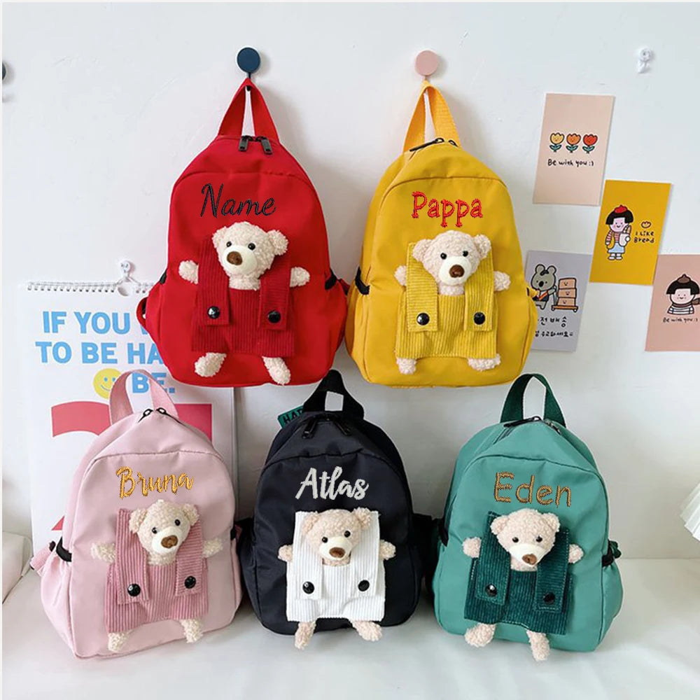 Personalized Name Toddler Backpack Cute Bear Preschool Bag Kids Custom Backpack for Boys Girls Embroidered Name Childs Backpack