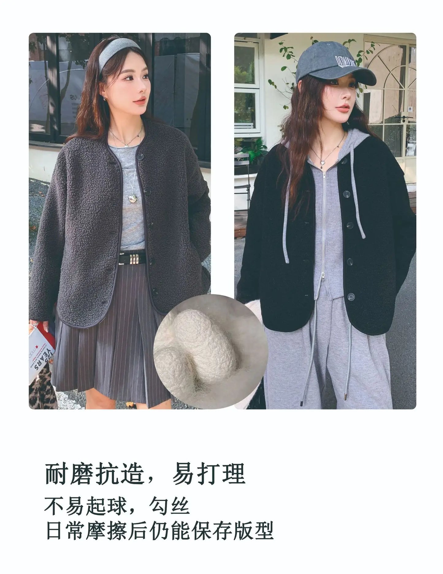 Round Neck Imitation Cashmere Jacket for Women Autumn Winter New Polar Fleece Casual Cardigan Long-sleeved Loose Top