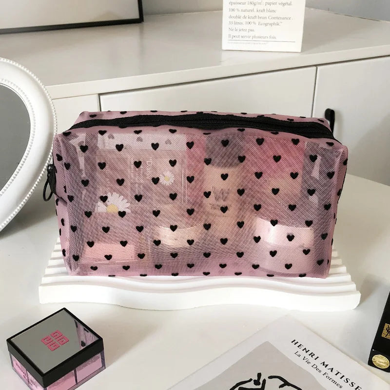 Makeup Bag Outdoor Personalized Transparent Nylon Mesh Cosmetic Bags Pouch Travel Organizer Zipper Beach Makeup Women's Purse