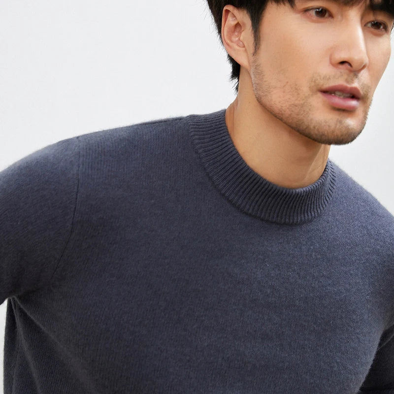 100% Pure Cashmere Men's Sweater Half High Neck Pullover Youth Business Casual Long Sleeve Jumper Spring/Autumn High-End Jacket