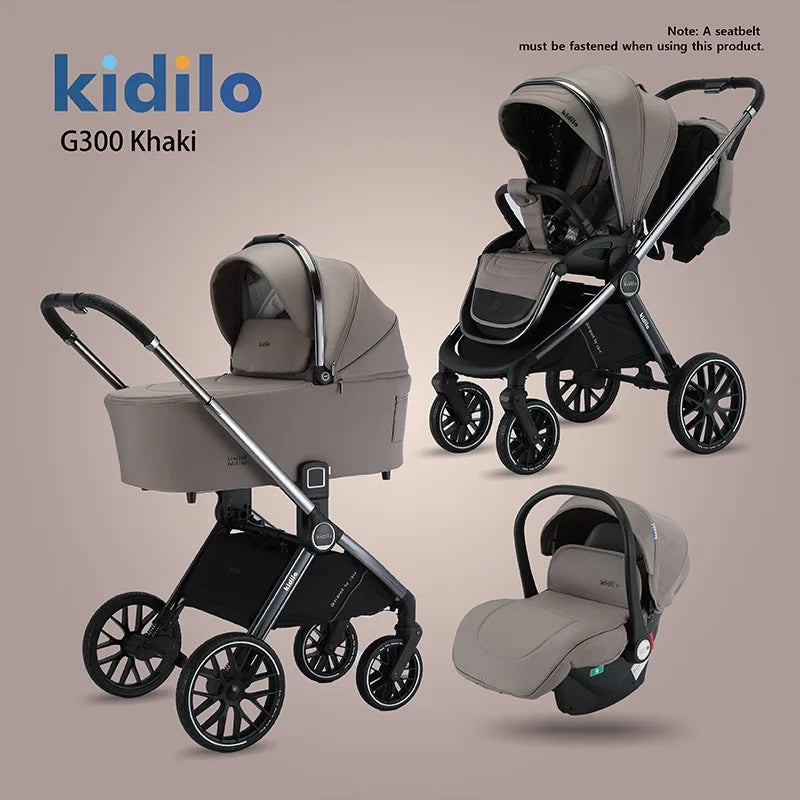 High-view 3-in-1 Baby Stroller Reversible Baby Stroller with Carrier Newborn Baby Stroller Shock Absorption Foldable