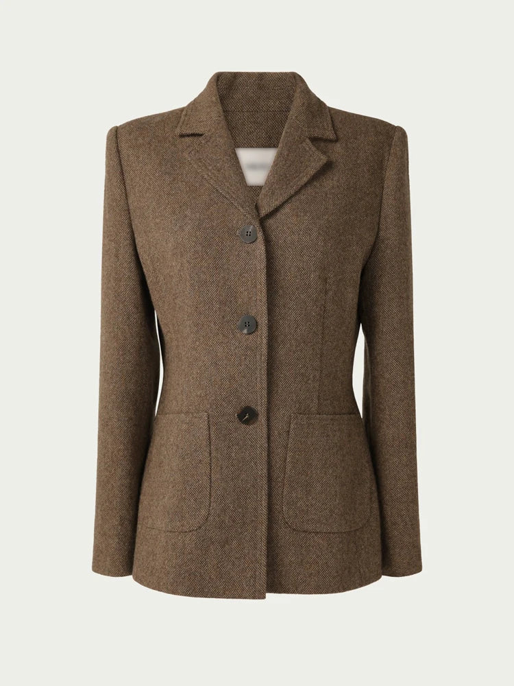 50 Wool Women Notched Collar Blazer Jacket Coat Fall Winter Thick Warm Overcoat Pocket Fashion Slim Waist Buttons Coat 2024 New