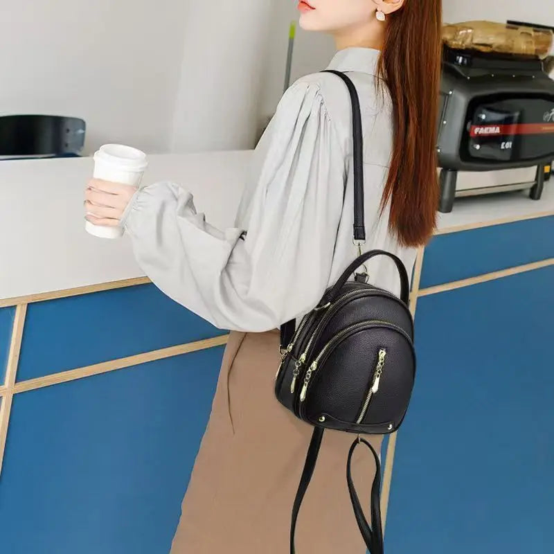 Women's Small Backpack, Light and Multifunctional, High Quality PU Handbag, One Shoulder Sling Student Handbag, Four Seasons