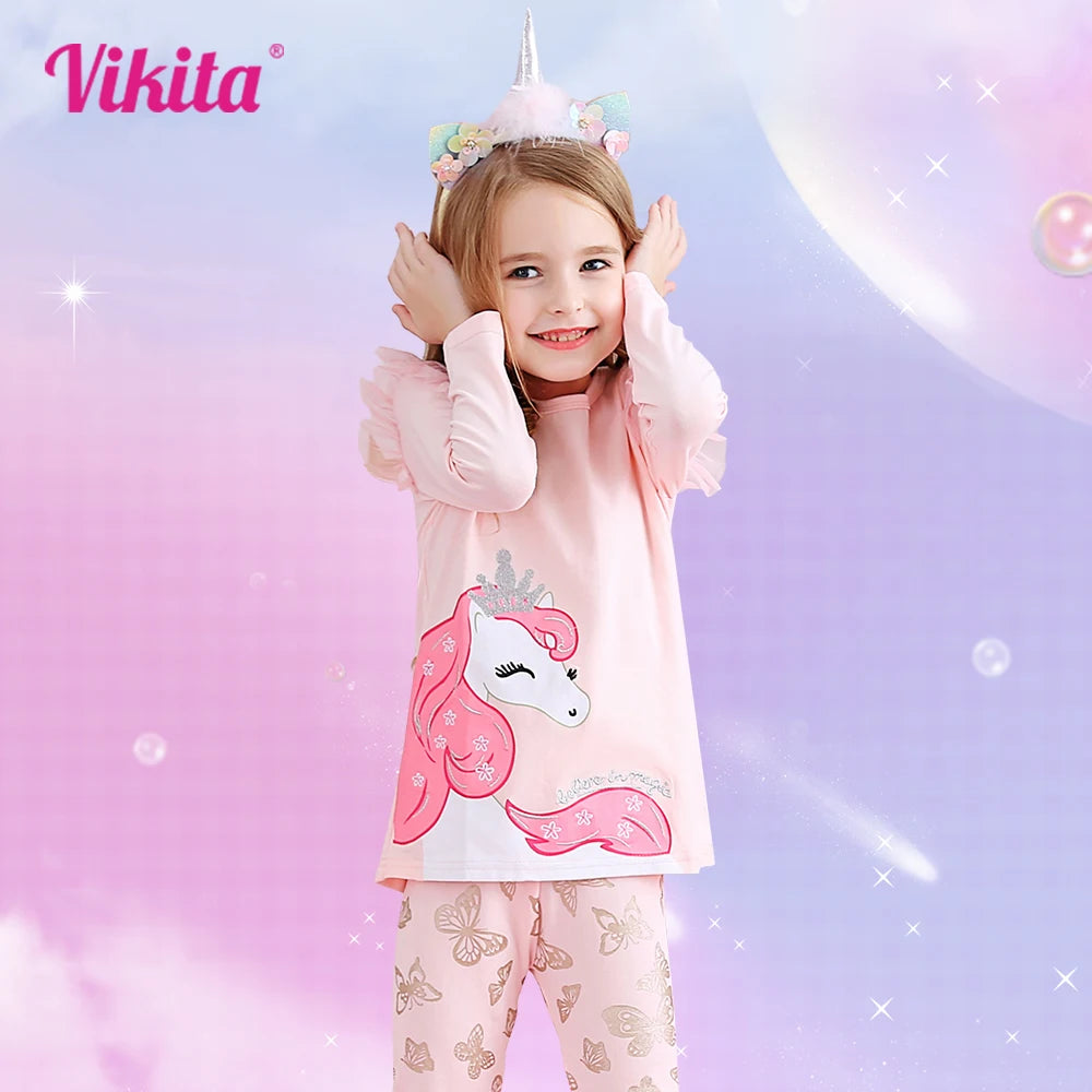 VIKITA Girls T Shirts Spring  Autumn Winter Long Sleeve Toddler Girls Tops for Daily Casual Wearing for 2-8 Years Kids Cute Girl