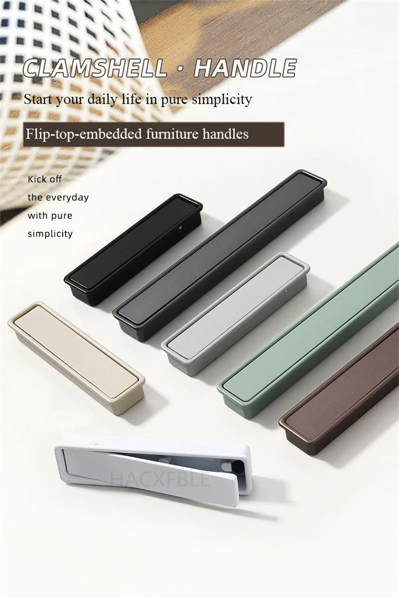 Modern Simple Embedded Kitchen Cabinet Handles Clamshell-type Hidden Handles Black Zinc Alloy Wardrobe Pulls Furniture handles