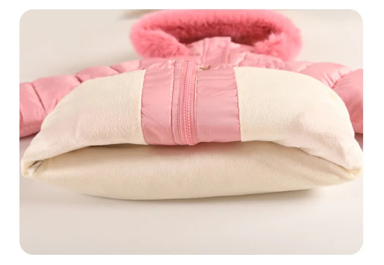 2025 Winter New Girls Jacket Long Solid Color Lining Berber Fleece Thick Warm Hooded Parka For 4-10Y Girls Bow Fashion Snowsuit