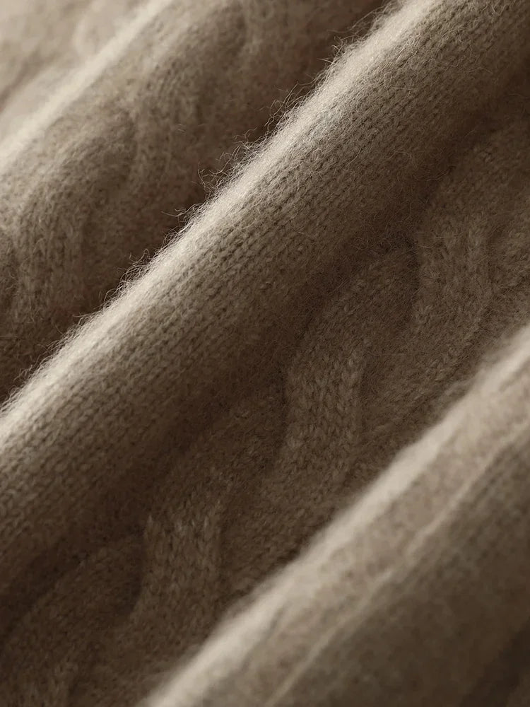 Mink Cashmere Cable Knit Pullover for Men O Neck Casual Autumn Winter Sweater Top