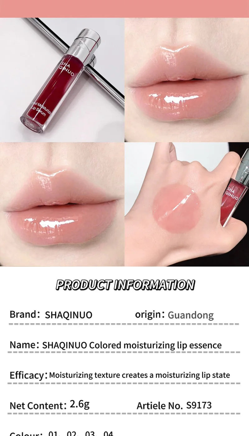 SHAQINUO Tinted Lip Serum 2.6g Deep Moisturizing Hydrating Tinted Lip Gloss Watery Glossy Mirror Finish Natural Nude Makeup